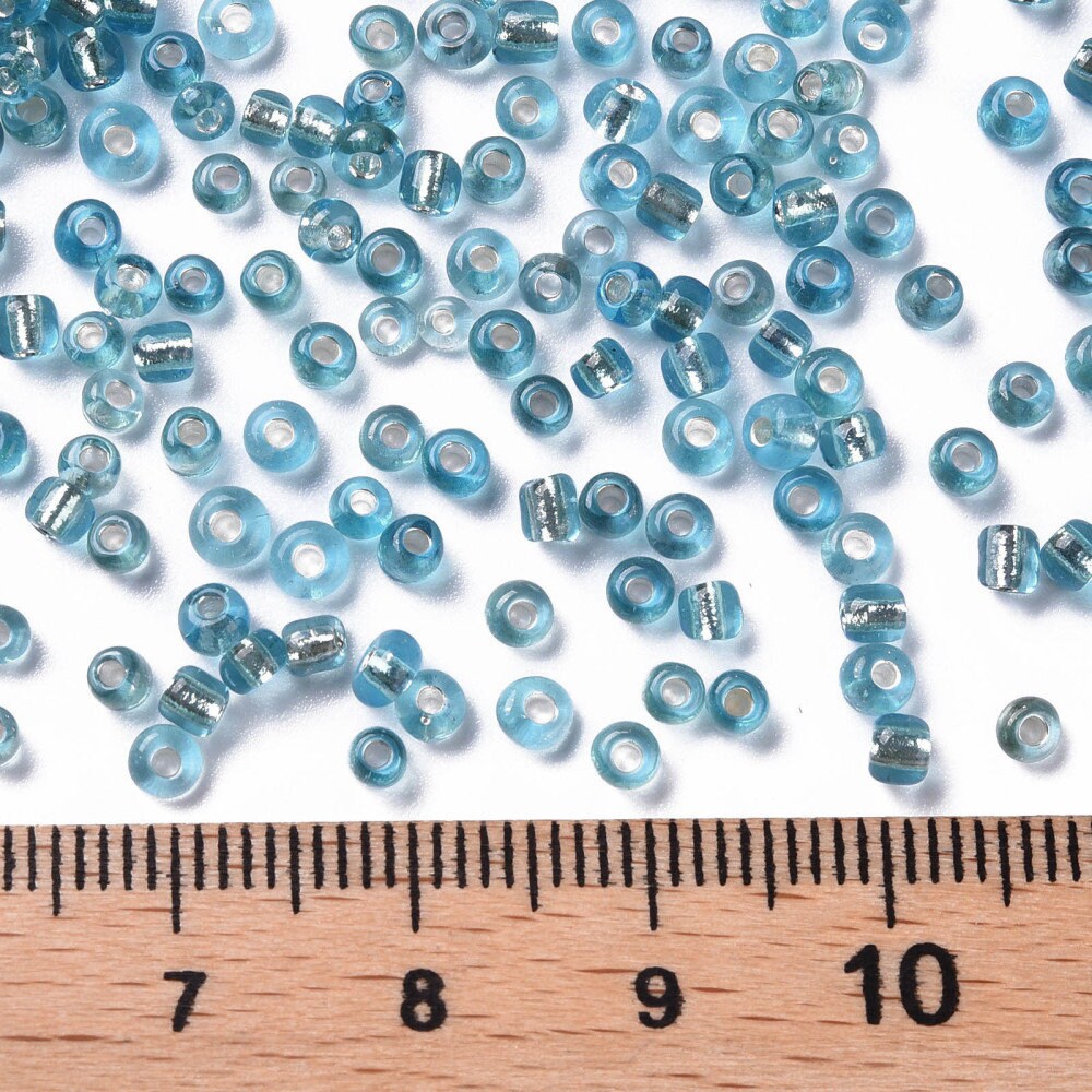 3mm blue silver lined glass seed beads, 50g