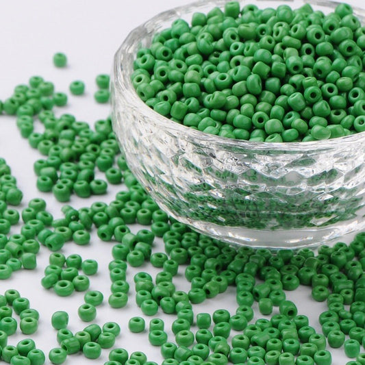 3mm green opaque glass seed beads, 50g