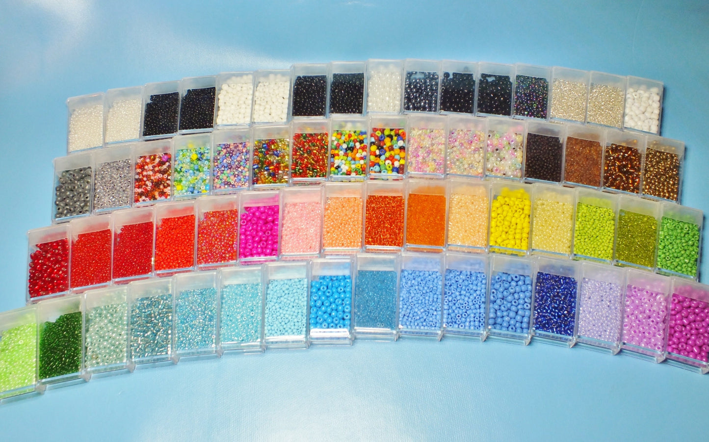 Giant seed bead variety box - 64 reusable tubs (2mm - 4mm) of seeds in a carrycase.