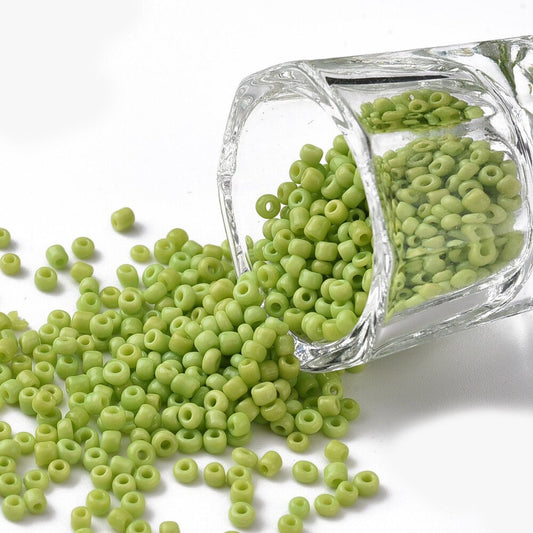 2mm moss green glass seed beads, 50g
