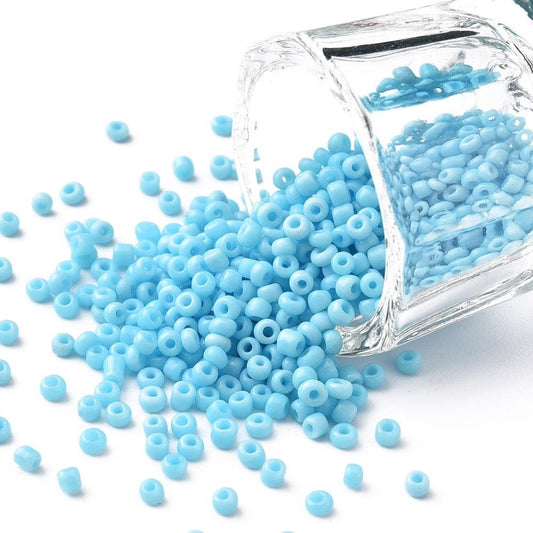 2mm light sky blue glass seed beads, 50g