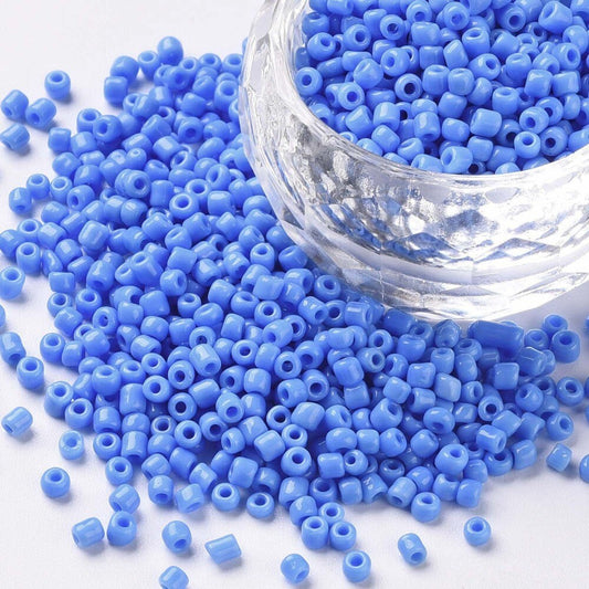 2mm cornflower blue glass seed beads, 50g