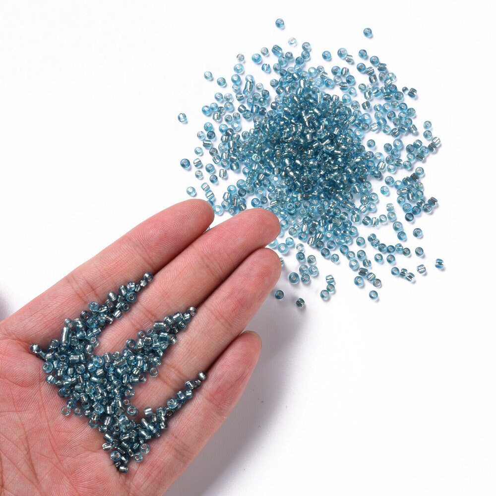 3mm blue silver lined glass seed beads, 50g