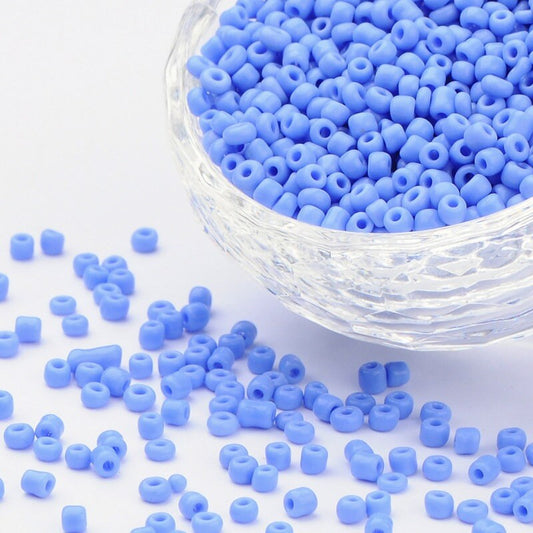 3mm cornflower blue glass seed beads, 50g