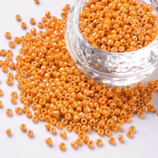 2mm orange lustered glass seed beads, 50g