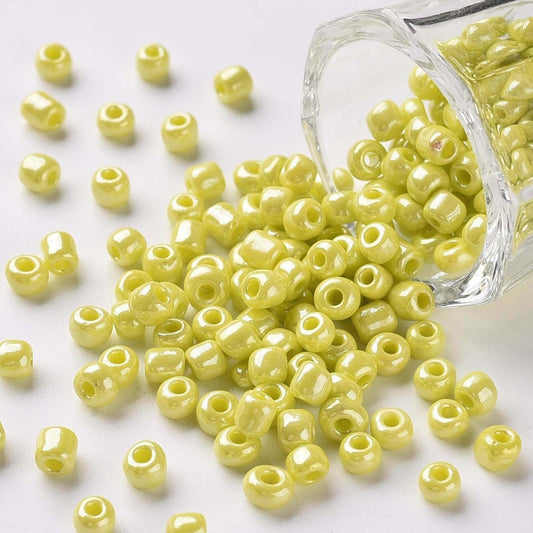 4mm yellow pearlised glass seed beads, 50g
