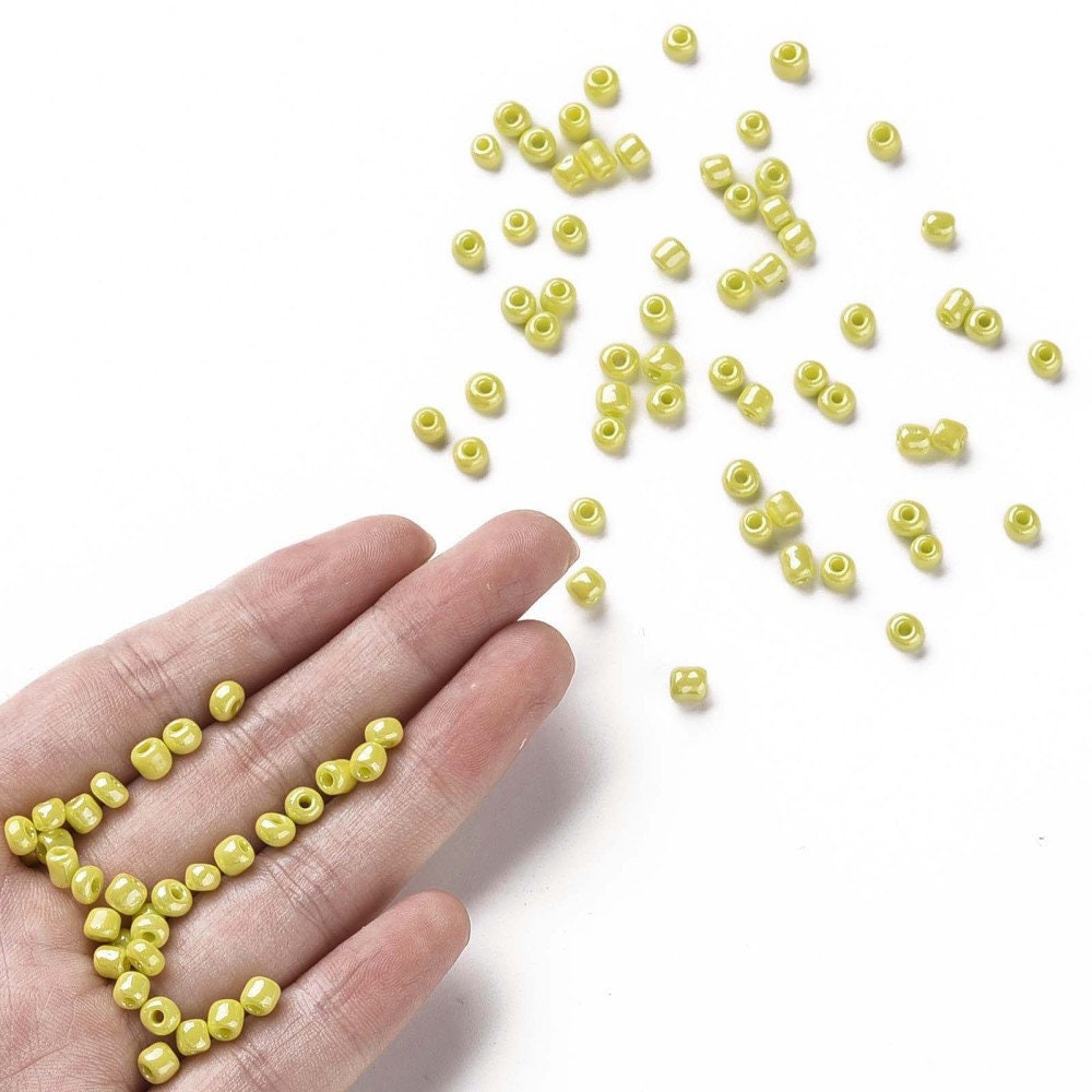 4mm yellow pearlised glass seed beads, 50g