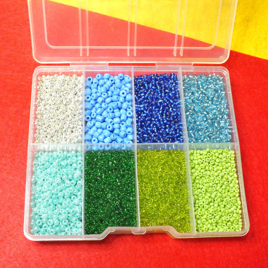 Seed bead selection box, COOL mix - 2mm, 3mm, 4mm