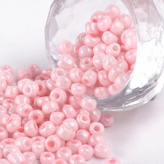 4mm pink glass seed beads, 50g