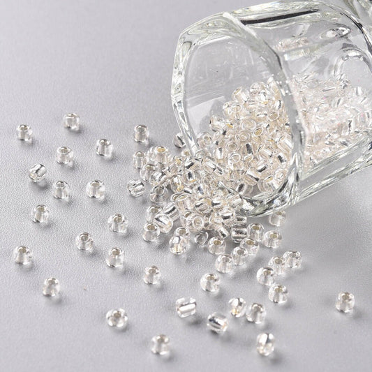 3mm silver lined clear glass seed beads, 50g