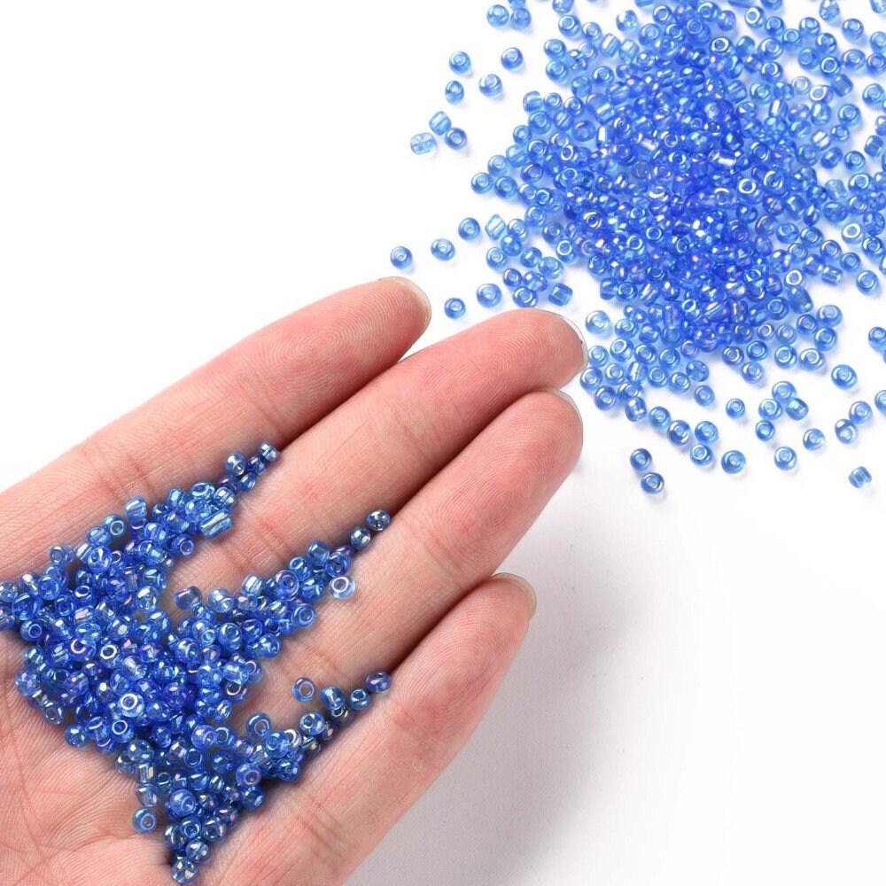 3mm blue rainbow AB finish glass seed beads, 50g