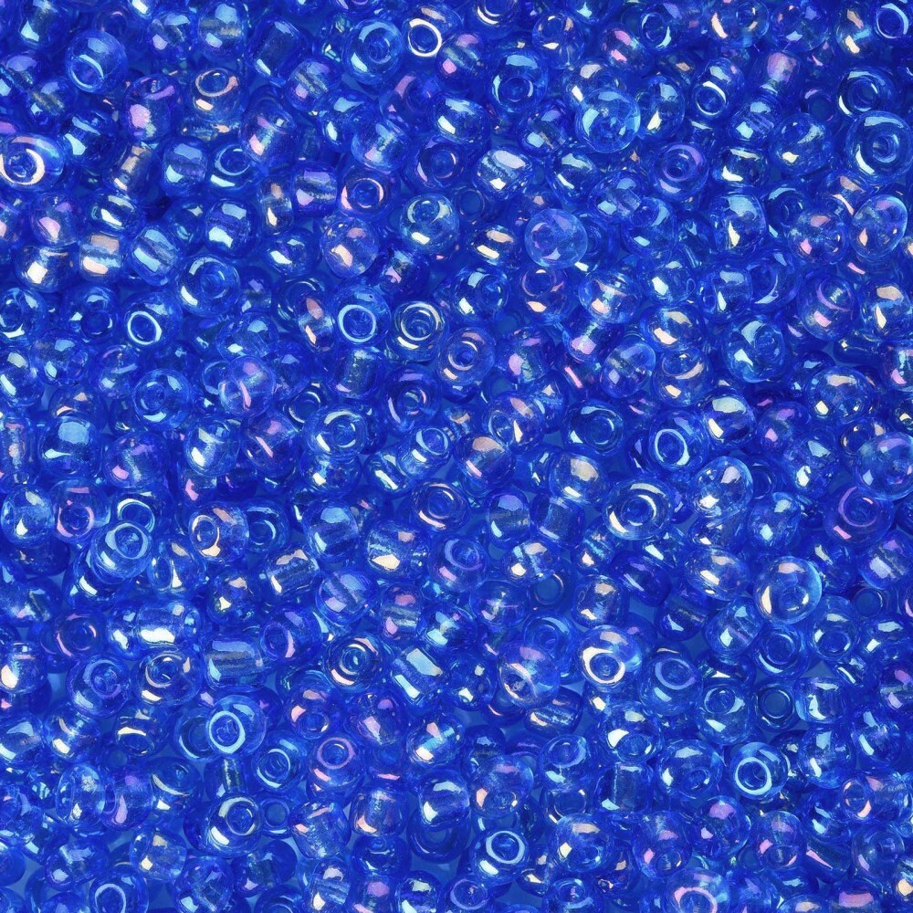 3mm blue rainbow AB finish glass seed beads, 50g