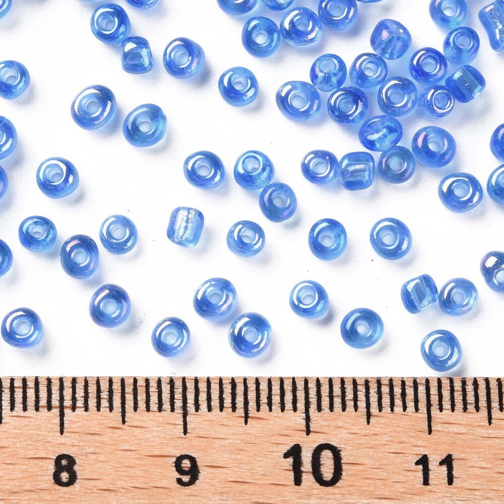 3mm blue rainbow AB finish glass seed beads, 50g