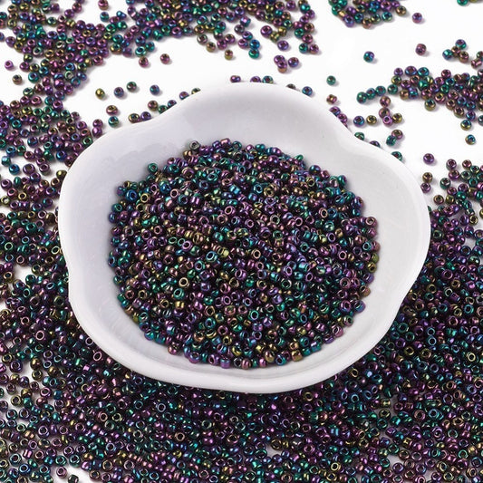 2mm iris peacock glass seed beads, 50g