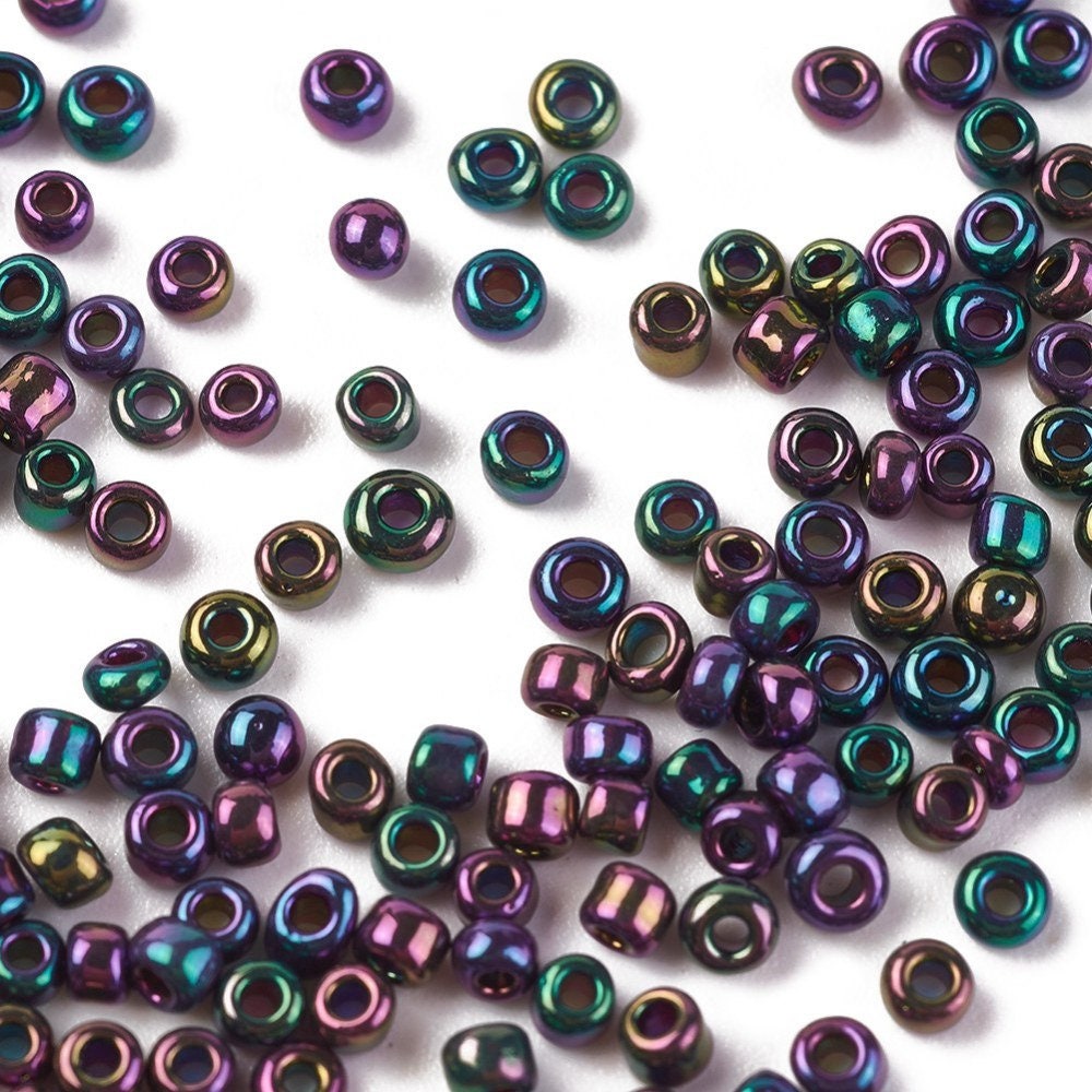 2mm iris peacock glass seed beads, 50g