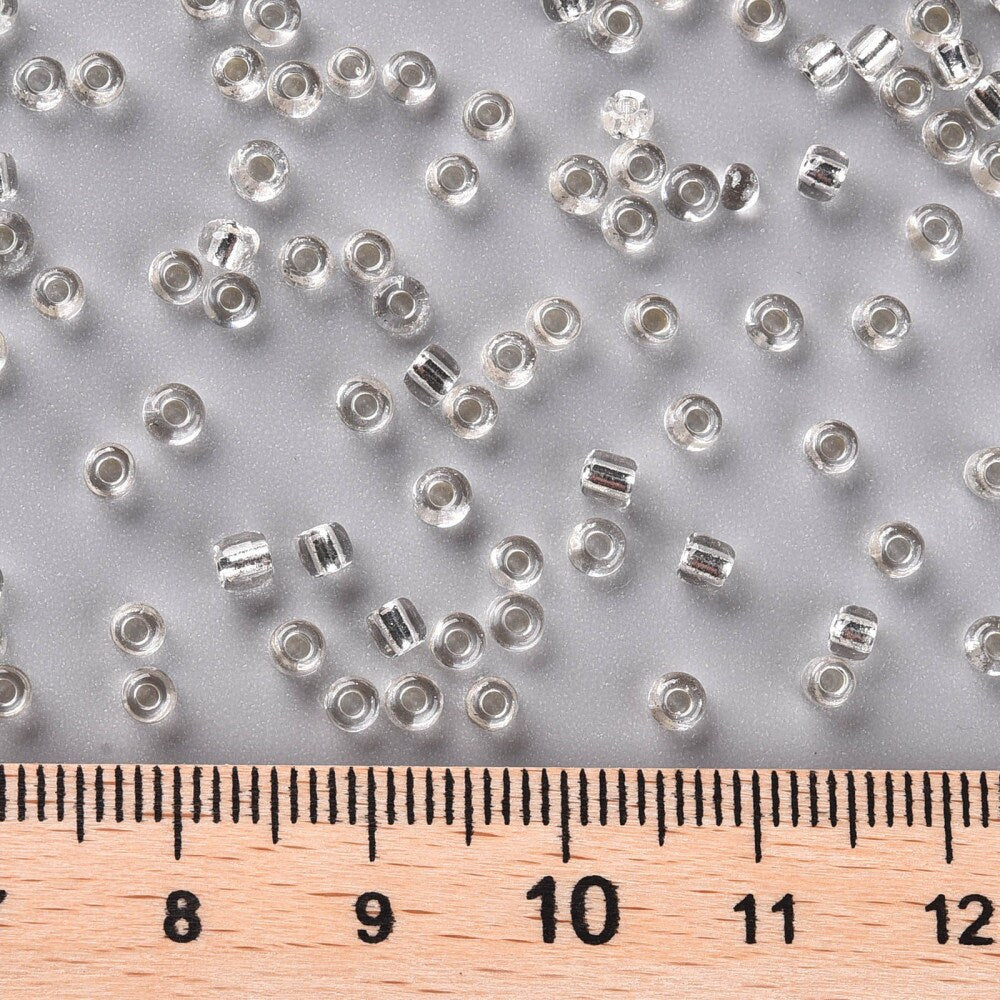 3mm silver lined clear glass seed beads, 50g