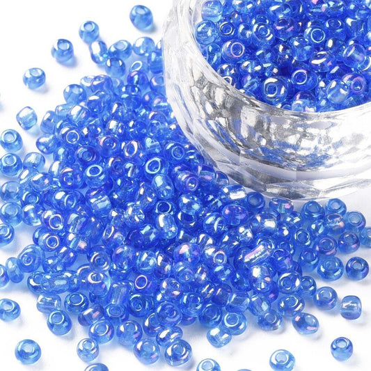 3mm blue rainbow AB finish glass seed beads, 50g