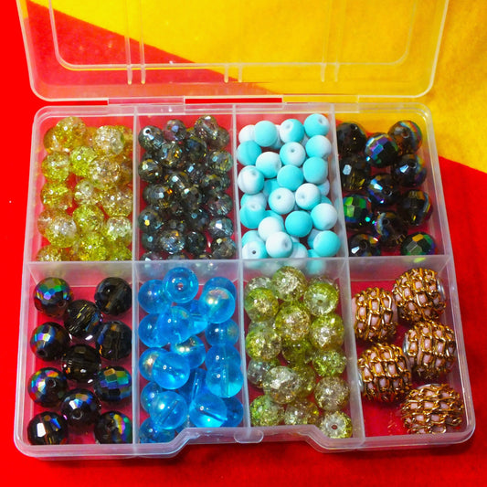 Exquisite glass bead box set, 163pcs - 8mm to 17mm