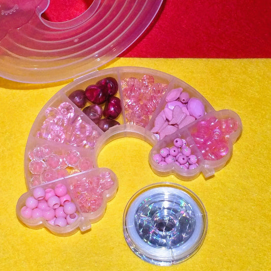 Pink mix beading craft kit, with a reel of elastic