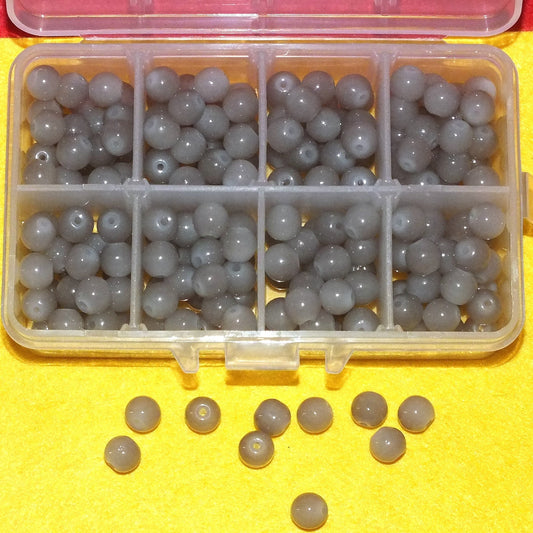 200pcs 8mm smoky grey glass beads in box
