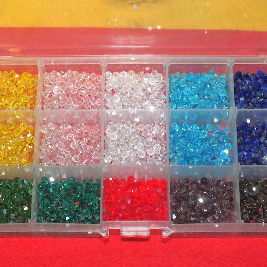1500pc glass bicones in box, 4mm