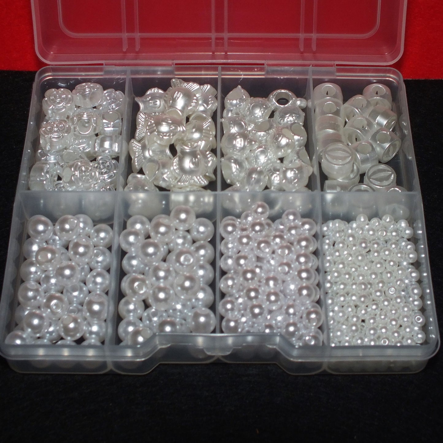 433pcs white acrylic pearl beads + big hole pearlised beads in a box