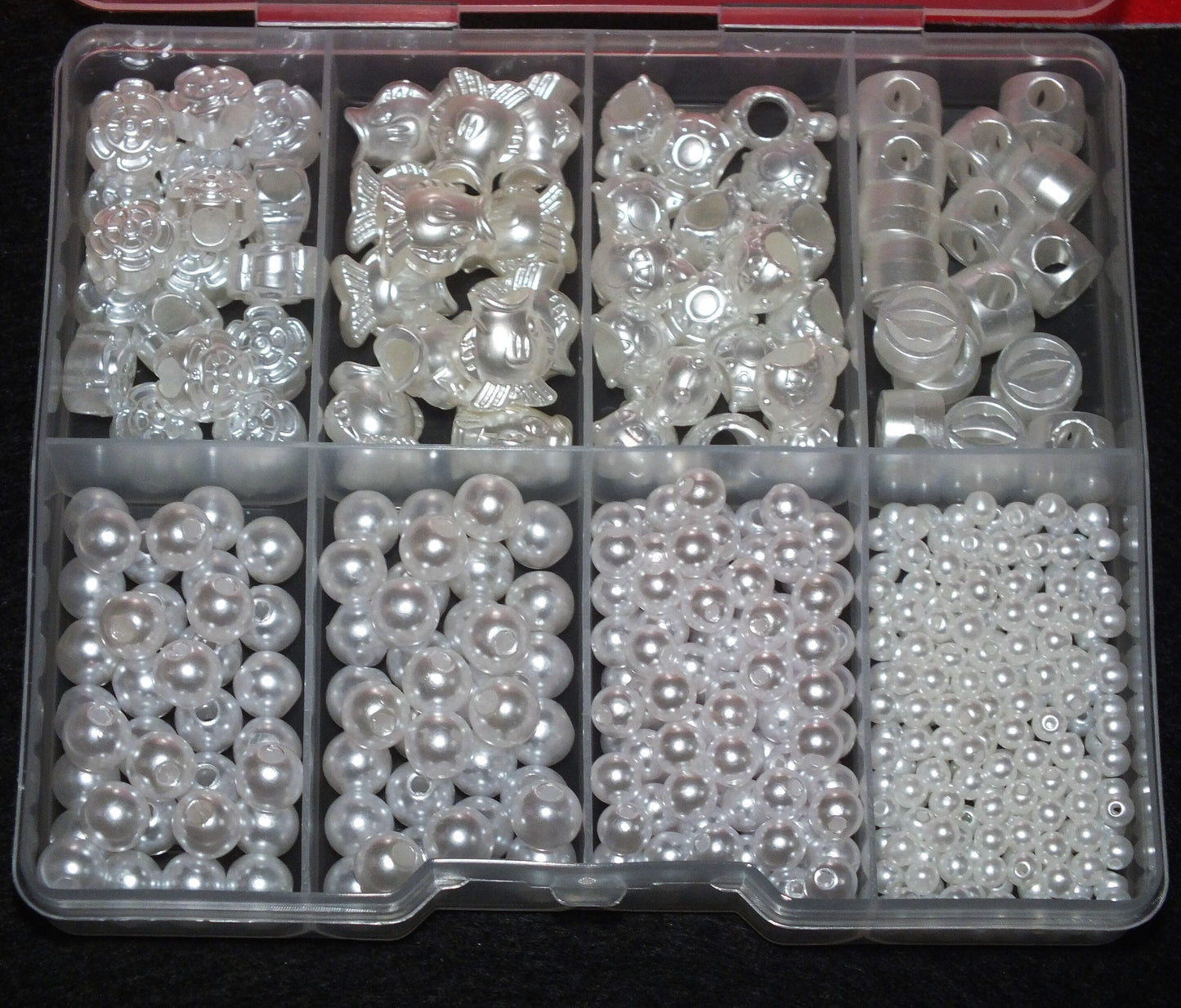 433pcs white acrylic pearl beads + big hole pearlised beads in a box