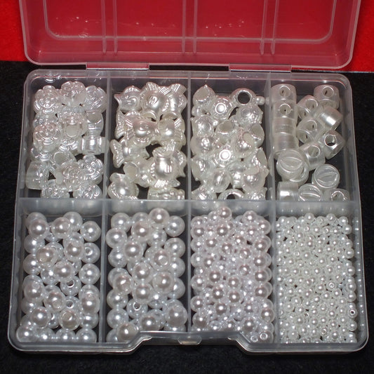 433pcs white acrylic pearl beads + big hole pearlised beads in a box