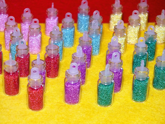 36pcs glass wishing bottles & tiny glass beads - 6 colours, for crafts or nail art