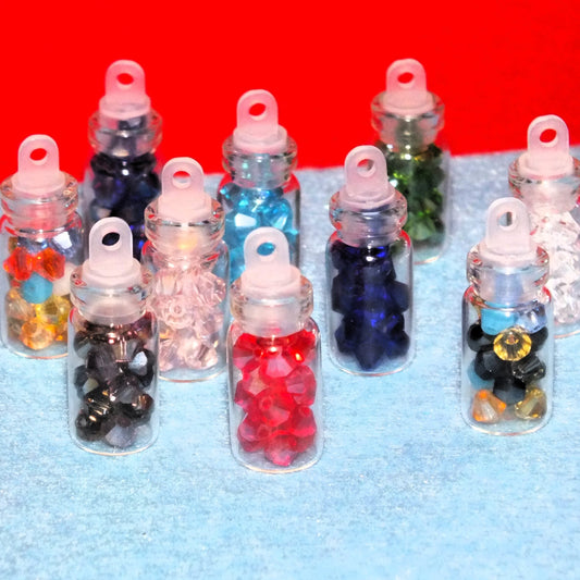 200pcs 4mm crystal glass bicones in 10 small glass bottles, handy beads storage